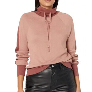 Monrow Funnel Neck Sweatshirt Pink Color Block Casual Athleisure Size M